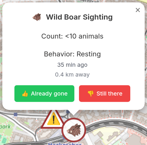 Popup with sighting details